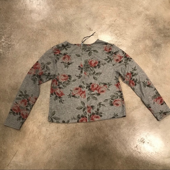 Adorable grey floral full back zip terry top - Picture 2 of 3